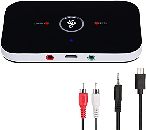 Bluetooth 5.0 Transmitter with RCA/3.5mm AUX Jack, 2-in-1 Wireless Portable Stereo Audio Adapter Receiver for Headphones/TV/Car/Home Sound System - Black By Zee & S