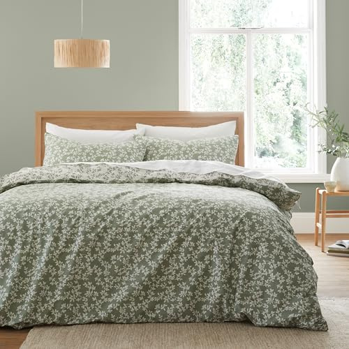 Bianca Shadow Leaves 200 Thread Count Cotton Reversible Double Duvet Cover Set with Pillowcases Green