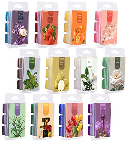Amzeeniu Cubos de Cera 12 Paquetes Cera Perfumadas de Soya Derretida de Fragancia Cera se Derrite Velas para Fragancias de la Habitación Aromaterapia Quemador de Incienso Bloque de ​Cera Set de Regalo