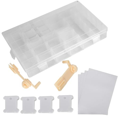 Cyrank Stickgarn Spulen, Floss Bobbins Stickgarn Aufbewahrung, Stickgarn-Organizer-Box, Stickgarn Karten Kreuzstich Garnkarte mit 200 Stück Garnspulen und Garnaufwickler, Stickgarnkarten