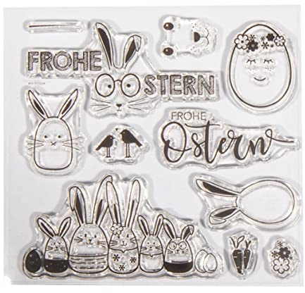 Rayher Clear Stamps - Frohe Ostern, Bogengröße 102,5 x 97 mm, 11 Motive, transparente Stempel, durchsichtige, klare Silikonstempel, 50273000