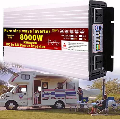 Inverter A Onda Sinusoidale Pura 6000w / 8000w Convertitore Tensione con Display A Led E Presa Ca, Convertitore Da Cc A Ca Per Inverter di Potenza Per Camper E Camper,8000W-24Vto110V