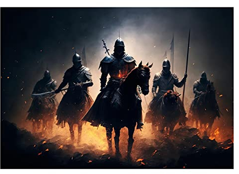 Fototapete Ritter Fantasy Pferde Gaming Gamer Jungs - inkl. Kleister - für Jugendzimmer Jugendstil Vlies Tapete Vliestapete Wandtapete Motivtapeten Montagefertig (416x254 cm)