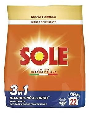 Sole Lessive Machine à laver en poudre Nouvelle formule blanche brillante, 1 de 1100 grammes (22 lavages)