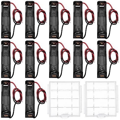 12 Stücke AAA Batteriehalter, KUOQIY 1.5V AAA Kunststoff Batteriehalter mit Drahtkabel, mit 2 Stücke Batteriebox aus Kunststoff