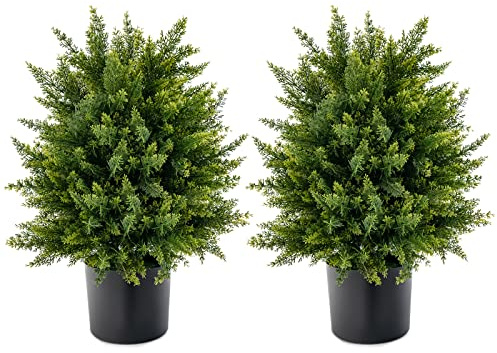 GIANTEX Juego de 2 Árboles Artificiales de Cedro de 55 cm, Plantas Falsas de Arbusto en Maceta con Cemento para Decoración Interior y Exterior
