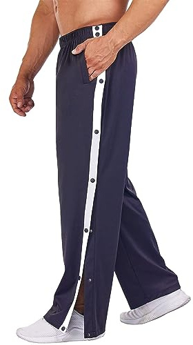 Deyeek Jogginghose Herren Trainingshose seitlich zu öffnen Lang Laufhose mit Taschen Basketball Hose Freizeithose Blau XL