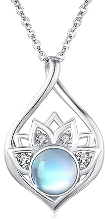 OHAYOO Lotus Kette Damen 925 Sterling Silber Mondstein/Katzenaugen/Aquamarin/Türkis/Opal/Kies Abalone Anhänger Kette Lotus Blume Yoga Halskette Schmuck Geschenke für Damen Frauen Mädchen