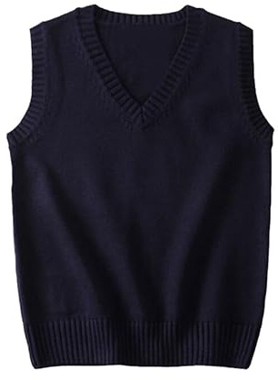 Gilet in maglia da donna senza maniche con scollo a V, lavorato a maglia, pullover, top da donna, blu navy, M