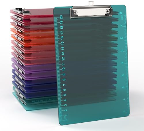 Macroclo Bulk A5 Clipboards Set of 30, Colored Clear Clip Board with Ruler, Suitable for Classroom, Students, Kid, Size 6 x 9 with Low Profile Clip, Office & School Supply