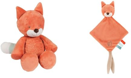 Nattou Kuscheltier Fuchs Oscar, Wegbegleiter ab der Geburt, Höhe : 28 cm, Fanny und Oscar, Orange & Mini-Schnuffeltuch Fuchs Oscar mit Befestigung für Schnuller, 21 x 39, Fanny und Oscar, Orange