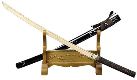 TIAYKO Träsvärd (103 cm) med foder, japanskt bokken katana-svärd, handgjorda samurai-svärd, cosplay-vapen, rollspel, julklappar för män och kvinnor (svart)