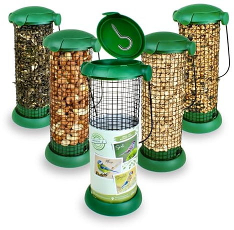 Vogelfuttersäule inkl. Hakenschraube | Vogelfutterspender | Futtersäule | Erdnussspender | Futterspender für kleine Vögel - Meise, Spatz, Fink - Erdnüsse, Meisenknödel, Sonnenblumenkerne