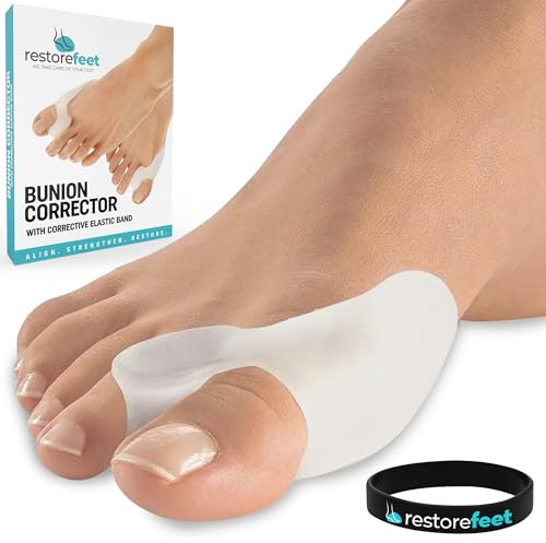 RESTOREFEET Corrector de Juanetes con Separador de Dedos y Banda de Ejercicio – Kit 7 Uds – Protector de Juanete, Alivio del Dolor, Hallux Valgus, Dedos Superpuestos y Dedo Martillo