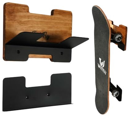 J JACKCUBE DESIGN MK1306A Skateboard-Wandhalterung, Longboard-Organizer, vertikaler Display-Halter, Deck-Garagenaufbewahrung und schwebendes Regal mit stabilem Stahl und Holz