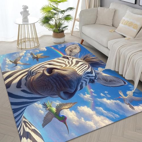 Teppich Zebra Und Kolibri 120x180cm Schlafzimmer Teppich, Flauschig Teppiche Wohnzimmer Teppiche Weich rutschfest Teppich, für Wohnzimmer Schlafzimmer Bettvorleger