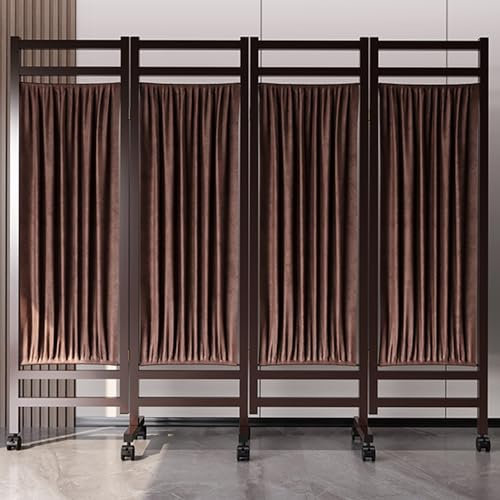 Brown Room Divider Freestanding, Mobile Folding Privacy Screens on Wheels, Metal Frame & Waterproof Fabric, Medical Room Separating Partition Wall(200cm(6.6ft))