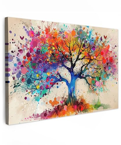 MuchoWow© Cuadros Decoracion Salon Modernos para Dormitorios Cuadro | 120x80 cm - Decorativos de Lienzos Decorativo Pared Comedor Pasillo Acuarela - Arte - Arbol la vida