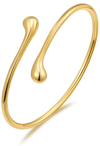 WATEFOER Armreif Gold Damen Teardrop Gold Manschette Armbänder für Damen einstellbar 18K Gold plattiert klobige offene Manschette Armreif Armbänder