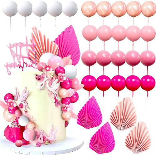 pink 29Pcs cake Decorations - Cake Balls, Toppers for Women, Foam Ball Toppers for Baby Shower, Wedding, Anniversary, Birthday Party Supplies