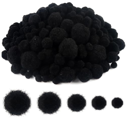 TOAOB 500 Stück 10 mm bis 30 mm Schwarz Pompons zum Basteln Klein Pom Poms | Bälle Kunst Bommel für Dekorieren, Verzieren Nähen DIY Lustige Kreativen Handwerk