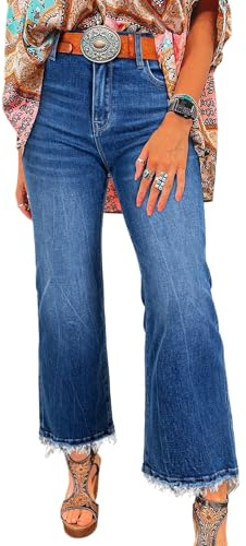 Astylish Womens Jeans High Waisted Wide Leg Bootcut Trousers Stretchy Vintage Ankle Denim Jeans Size 14 Blue
