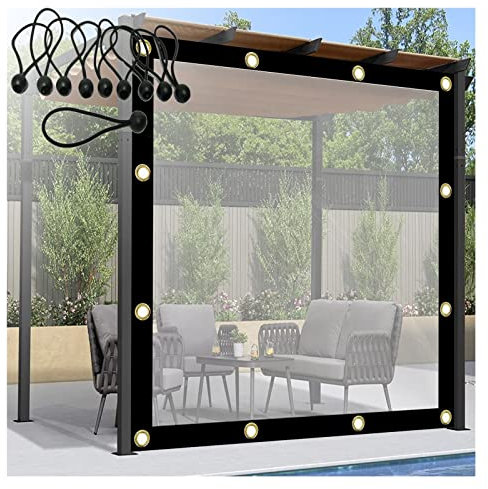Wasserdichte PE-Pergola-Seitenteile mit hoher Transparenz für Veranda/Pavillon/Terrasse, 5 x 6 m, elastische Schnur im Lieferumfang enthalten