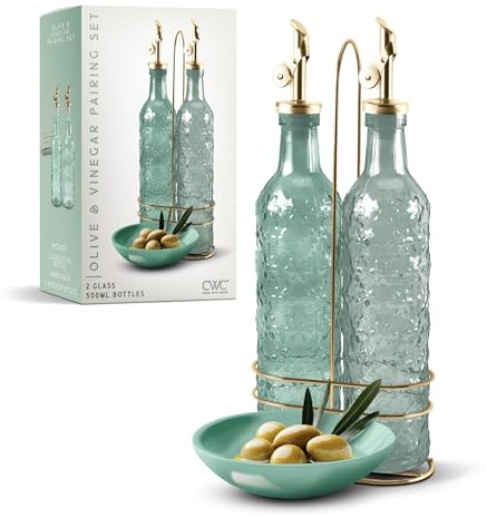 COOK WITH COLOR Glass Olive Oil Bottle Dispenser - 2 Pack- 17oz Oil and Vinegar Cruet - Olive Oil Carafe Decanter for Kitchen