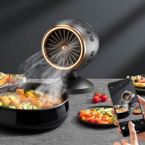 PETSTIBLE Tragbarer Küchen-Abluftventilator, schwarz, USB-Rauchreiniger, tragbarer Küchenabluftventilator mit verstellbarer Halterung, für Zuhause, Auto, Büro, Filterdämpfe