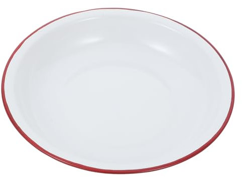 Hoement Deep Dinner Plate and Classic Enamel Look for Serving Salads and Snacks Vintage Red Enamel with Versatile Use in Kitchen or Dining