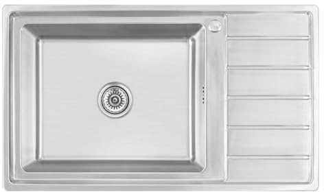 Omeere, 86x50x21, Fregadero de cocina empotrable de acero inoxidable 304, grosor de material 0,9 mm, cuadrado, 1 escurridor R20 (escurridor derecho - derecho)
