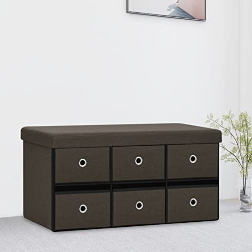 Xichuzi Banco de almacenaje, Baul Almacenaje Dormitorio, Banco Pie De Cama, Baul con Asiento, Plegable Lino sintético marrón 76x38x38 cm