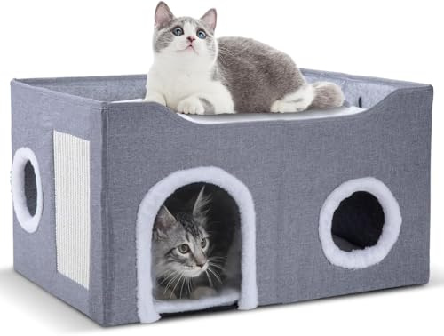 Gosipeya Cat House for Indoor Cats – Foldable Cat Cave & Covered Cat Bed, Cozy Hideaway for Small Pets and Large Cats (23.6x16x12.8),Grey