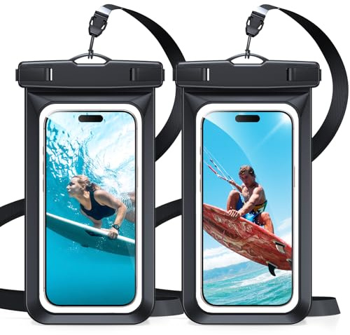 Jrkvniv 7 Funda Impermeable Móvil, [2 Unidades] Funda Acuatica Movil IPX8/30M Tacto Sensible Funda Movil Impermeable Agua, Bolsa para Móvil Agua Compatibilidad para iPhone, Samsung, Xiaomi,Negro