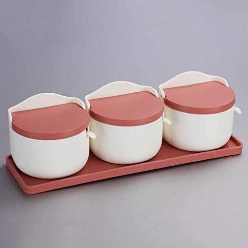 ABBNIA Coffret d'assaisonnement en Plastique à Trois boîtes, Design Rabattable, salière, sucrier, Rose