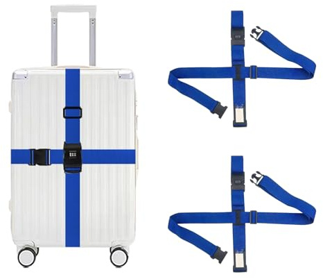 Jortmrd 2 Pezzi Cinghia per Valigia Sicurezza con Lucchetto a Combinazione - Cinghie Regolabili per Bagagli da Viaggio, Include Targhetta Nome, per Valigie da 20 a 34 pollici (blu)