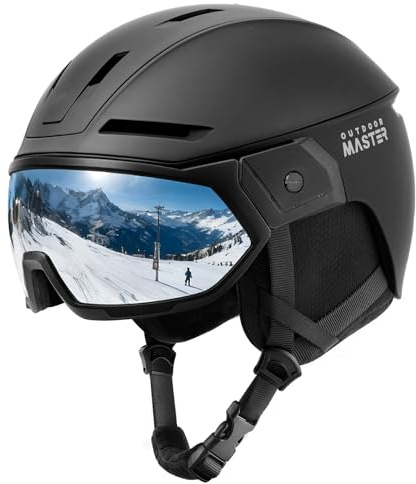 OutdoorMaster Snowboarding Helmet with Ski Goggles, Ski Helmet and 2-in-1 Visor Goggles Set - Adjustable Fit & Cooling Vents - Snow Helmets for Men, Women & Youth - Black, M