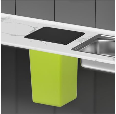 Pattumiera da banco in plastica Verde, pattumiera Quadrata in Acciaio Inox con Coperchio Basculante, Coperchio per pattumiera da Incasso per Cucina, Bagno, Ufficio, Nero, 430 Materiali
