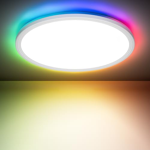 Swoieltr LED Deckenleuchte Dimmbar mit Fernbedienung 24W RGB Farbwechsel wohnzimmerlampe, 3000K/4500K/6500K Rund LED Panel RGB Deckenleuchte für Wohnzimmer Schlafzimmer Badezimmer kinderzimmer