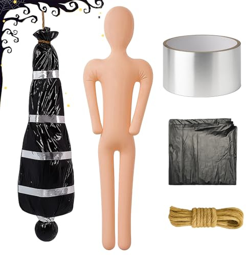 WINUSD Hängende Leiche Halloween Deko Outdoor, Gruselig Aufblasbare Puppe Leichensack Halloween Horror Deko Set fur Garden, Party-Kostüm-Accessoires-Requisiten