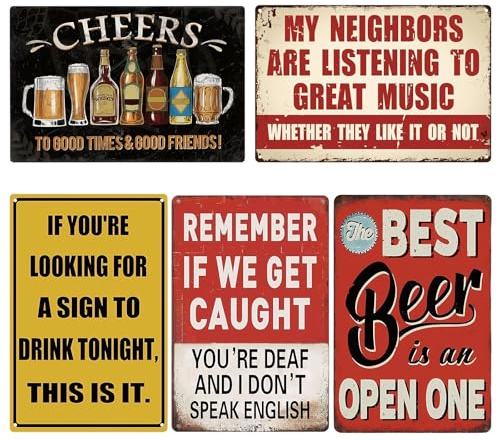 Funny Vintage Metal Tin Bar Signs, 5 Pcs Man Cave Accessories, Garden Signs and Plaques for Outside, Basement Pub Wall Decor Gifts, Ideas Bar Accessories for Home Ba r Kitchen Diner Ba r(20 x 30 cm)