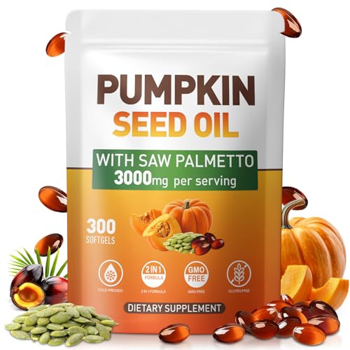 SUOOCH Pumpkin Seed Oil Capsules - Cold Pressed Pure Virgin Oil, Essential Fatty Acids and Plant Sterols | 300 Capsules | Supports Hair, Urinary Bladder and Prostate Health | Non-GMO