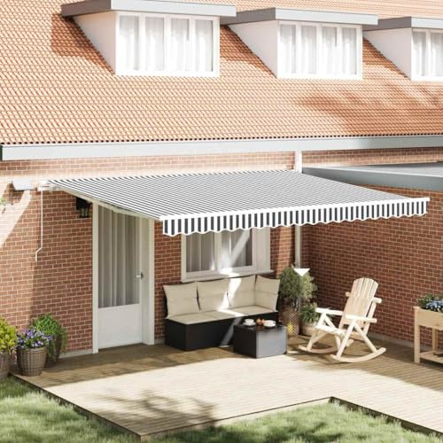 Manuelle Gelenkarmmarkise mit LED-Beleuchtung, Anthrazit & Weiß, 450x300 cm, wasserfest, UV-beständig, ideal für Terrasse, Balkon, Garten und Außenbereich