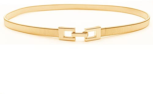 Tanpie Skinny Waist Belt of Women Elastic Metal Stretch Chain Belt Gold Medium