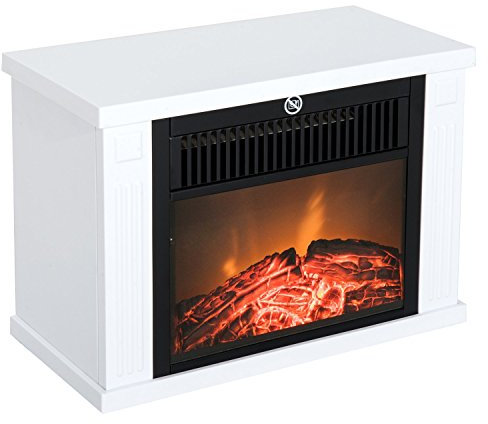 HOMCOM Elektrokamin mit Heizung, elektrischer Kamin mit LED Flammeneffekt, 600/1200W Dekokamin, elektrisch Kaminfeuer Kaminofen, Weiß