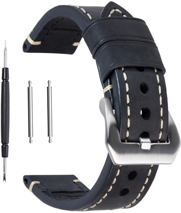 Berfine 20mm 22mm 24mm Rindleder Uhrenarmband Retro Vintage Uhrenband Schwarz Braun