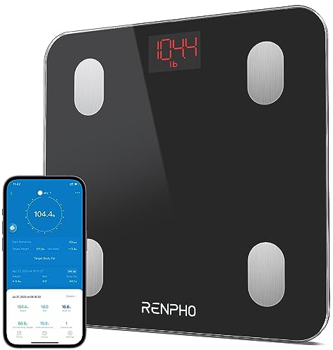 RENPHO Bluetooth Body Fat Scale, Digital Smart Bathroom Weight Scales for Body Composition Analyzer with Smartphone App, 13 Body Composition Measurements for Fitness, Black, Elis 1