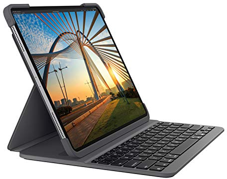 Logitech Slim Folio Pro for 12.9 inch iPad Pro (3rd & 4th gen, Model: A1876/A2014/A1895/A1983/A229/A2233) Backlit Keyboard, Advanced Wireless Bluetooth, Magnetic Latch, QWERTY UK Layout, Grey