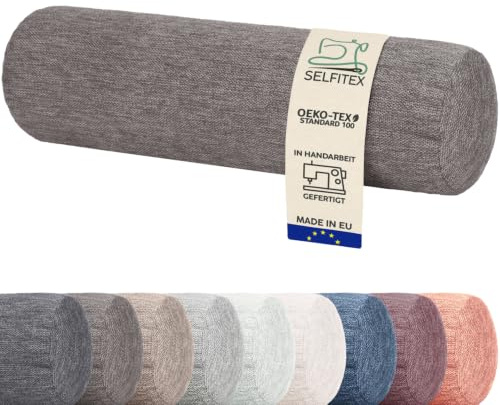 Selfitex Lange Nackenrolle - 19x65 cm, weich und formstabil, dezent melierter Bezug, Füllkissen aus flauschigem Schaumstoff, hochwertiges Nackenkissen für Bett und Couch (Braun)