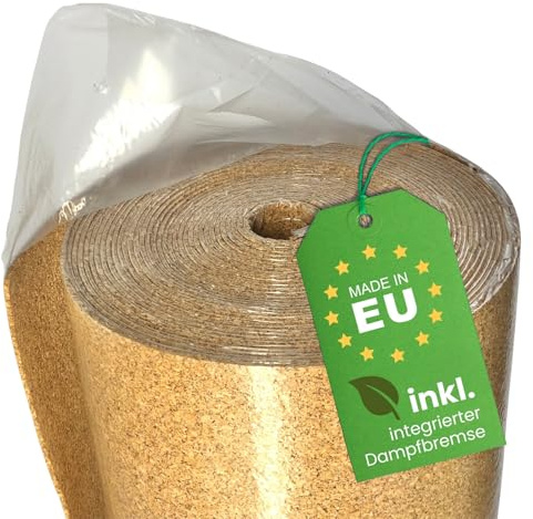 Nature Green EKB-Kork Trittschalldämmung 10x1m 2mm stark I mit integrierter Dampfbremsfolie I natürliche Dämmunterlage für Parkett & Laminat I Umweltfreundliche Kork-Trittschallreduktion